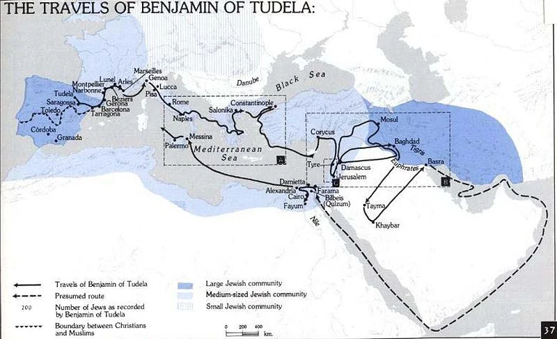 Map of the travels of Benjamin of Tudela